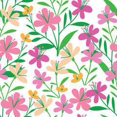 Hand Drawn Flowers Trend Background seamless pattern vector illustration, Design for fashion, fabric, textile. Summer pattern 