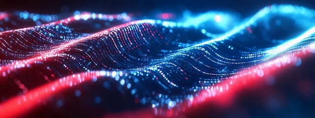 Digital background in dark colors with bright lights. Suitable for neural networks, technological processes, digital archives, artificial intelligence, graphic presentations, science, advertising 