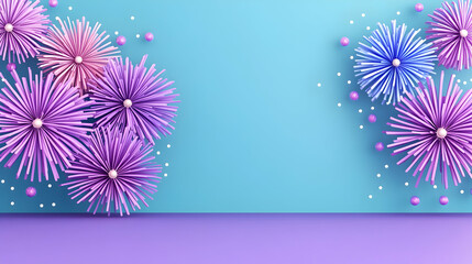Pastel flower arrangement on blue background, copy space, 3D render, website banner