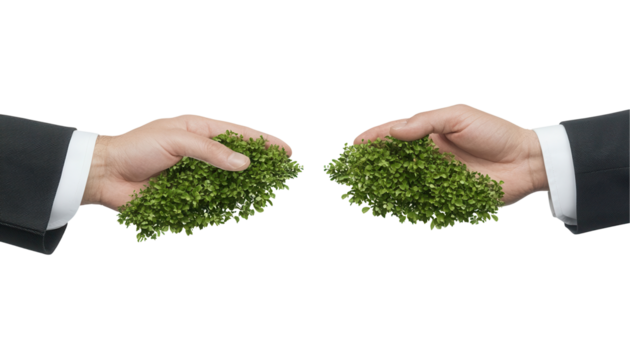 Corporate environmental initiative business meeting image studio close-up transparent background