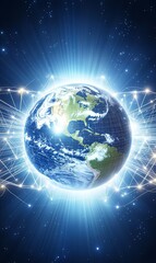Obraz premium Earth with network connections in space, symbolizing global communication and technology