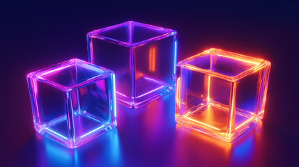 Neon transparent cubes with light effects
