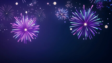 Purple and blue fireworks exploding in night sky, celebration background, ideal for festive designs