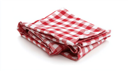 Red picnic checkered folded towel isolated on white.Food decoration element.Checked cloth.