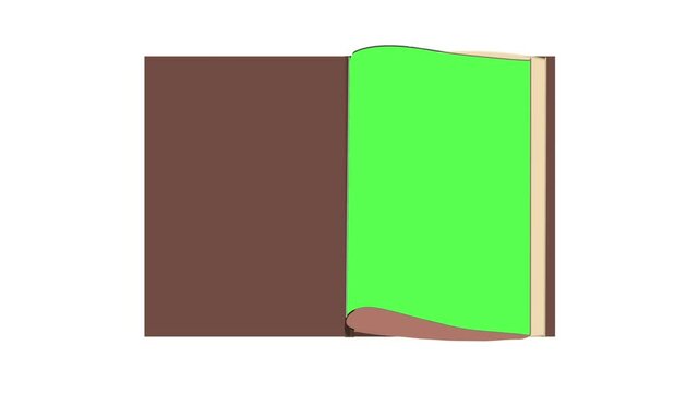 2d animated cartoon book opening and flipping with green screen pages (Chroma key) 4K