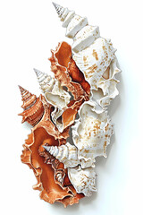 Obraz premium Seashells arrangement, white background, coastal decor, home decoration