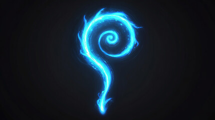 Obraz premium Neon magic glowing swirl, wind effect blue twirl with shine. Swirl of wand spell . Magician, wizard or fairy light, shiny trace isolated on black background Realistic 3d Vector illustration