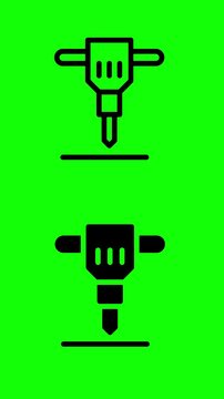 Iconos animados de martillo neum&aacute;tico en fondo verde minimalista