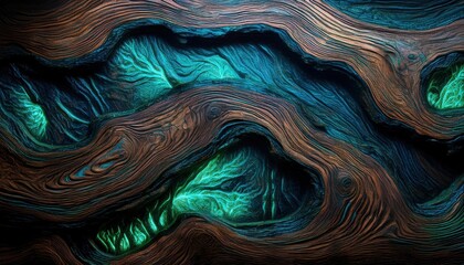 Sfondo frattale astratto con texture di legno luminescenti