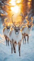 HD Phone Wallpaper Majestic Reindeer Herd in Winter Wonderland Sunset Arctic Landscape