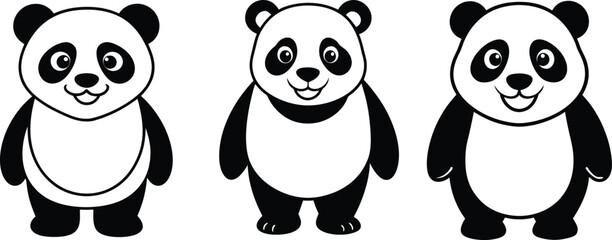 Coloring pages animals little cute Panda little vector illustration