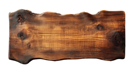 Old weathered wooden plank with irregular edges on transparent background