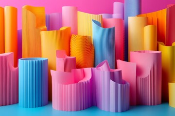 Obraz premium Abstract colorful shapes, layered design, 3d render, Generative AI
