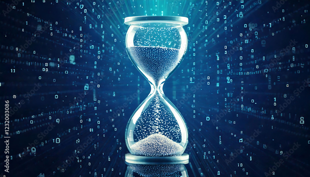 Poster abstract hourglass with binary code background. concept image perfect for technology, time managemen