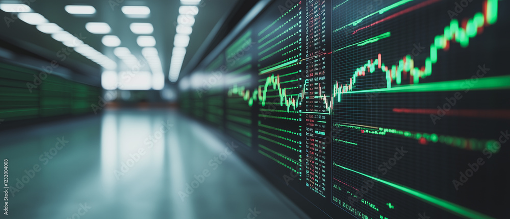 Poster trading floor data: an abstract representation of the dynamic nature of the stock market, with rows 