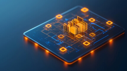 E-learning tablet interface concept. Futuristic digital circuit board with glowing elements and data structures