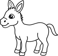 Coloring pages animals little cute Donkey little vector illustration.