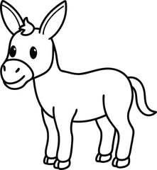Coloring pages animals little cute Donkey little vector illustration.