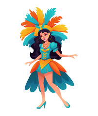 Carnival in Rio de Janeiro dancer girl wearing a festival costume. Vector Illustration.
