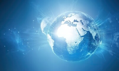 Fototapeta premium Abstract Blue Digital Globe Representing Global Network Connections