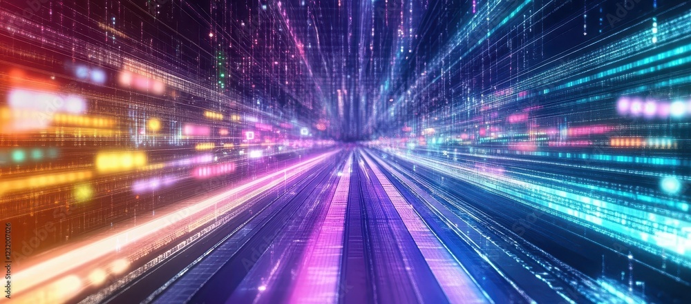 Poster abstract digital data stream with glowing lines and bright colors