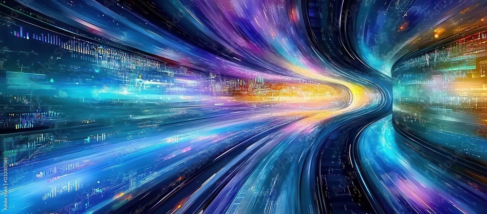 Poster abstract digital tunnel with vibrant colors and dynamic motion