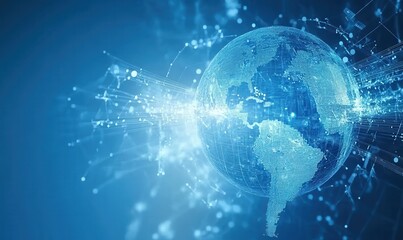 Fototapeta premium Abstract Digital Globe with Blue Particles and Network Connections