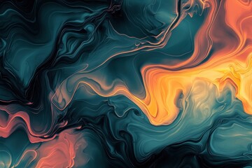Abstract swirling teal orange digital art background
