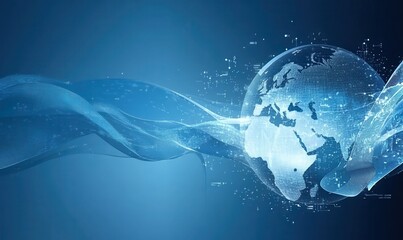 Fototapeta premium Abstract Global Network Visualization Blue Wave Particle Background