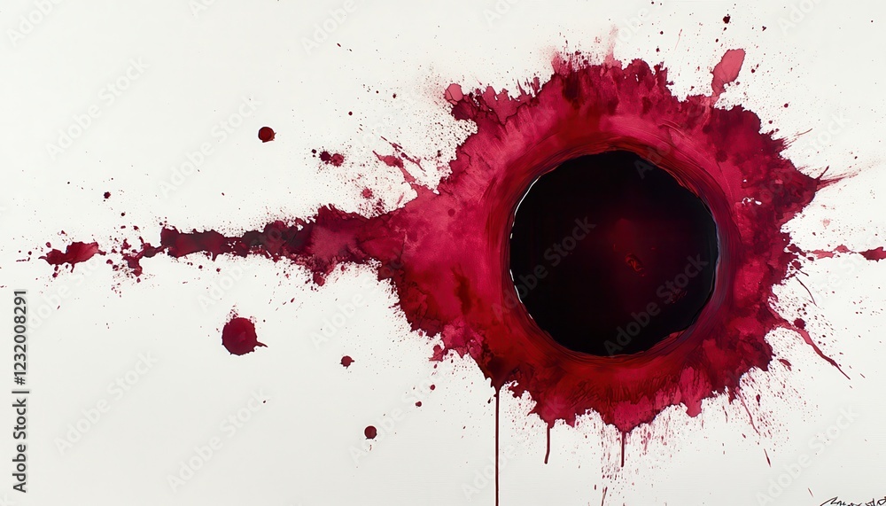Poster abstract red paint splatter with dark central circle