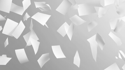 Flying white paper sheets in air. Falling blank note pages with curved corners. Vector realistic set of chaotic flight of paper pieces on wind isolated on transparent background