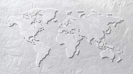 Obraz premium An artistic embossed world map featuring textured white continents on a rough white surface giving a creative and modern abstract look 