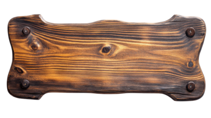 Wooden sign board with transparent background showing wood grain and knots