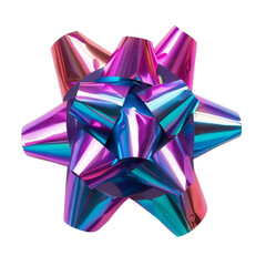 Colorful metallic gift bow with iridescent colors, perfect for present wrapping and festive decoration.