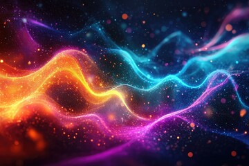 Fototapeta premium Colorful infographics emerging from a dark background, with vibrant data streams, glowing lines, and holographic effects enhancing the presentation.