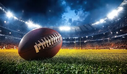 American Football on a Glowing Field at Night Stadium