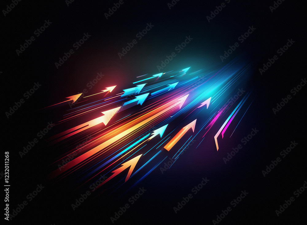 Poster glowing arrows streak across a dark background, symbolizing rapid progress and forward momentum. the
