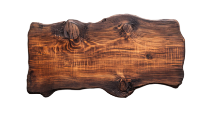 Old rustic brown wooden board with irregular edges on transparent background
