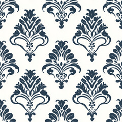 Elegant navy floral damask pattern on a light background, perfect for home decor and design projects.