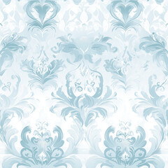 Elegant light blue damask pattern on a white background, perfect for textile or wallpaper design.