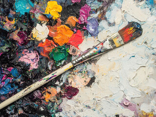 Obraz premium Vibrant colors and artistic tools inspire creativity on a white artist palette