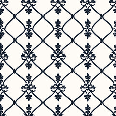 Naklejka premium Elegant floral pattern in navy blue on a light background, perfect for textile or wallpaper design.