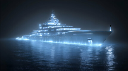 Fototapeta premium Luxury yacht at night, ocean, calm waters, travel