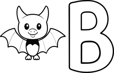 Vector coloring book alphabet with capital letters B for Bat illustration