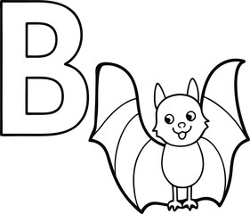 Vector coloring book alphabet with capital letters B for Bat illustration