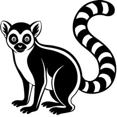 Cute Silhouette of a Lemur line art vector cartoon illustration
