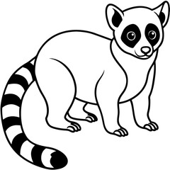 Cute Silhouette of a Lemur line art vector cartoon illustration