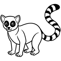 Cute Silhouette of a Lemur line art vector cartoon illustration