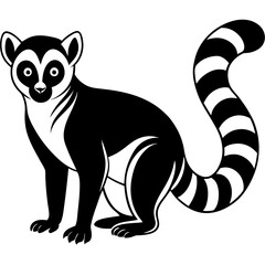 Cute Silhouette of a Lemur line art vector cartoon illustration