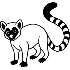 Cute Silhouette of a Lemur line art vector cartoon illustration